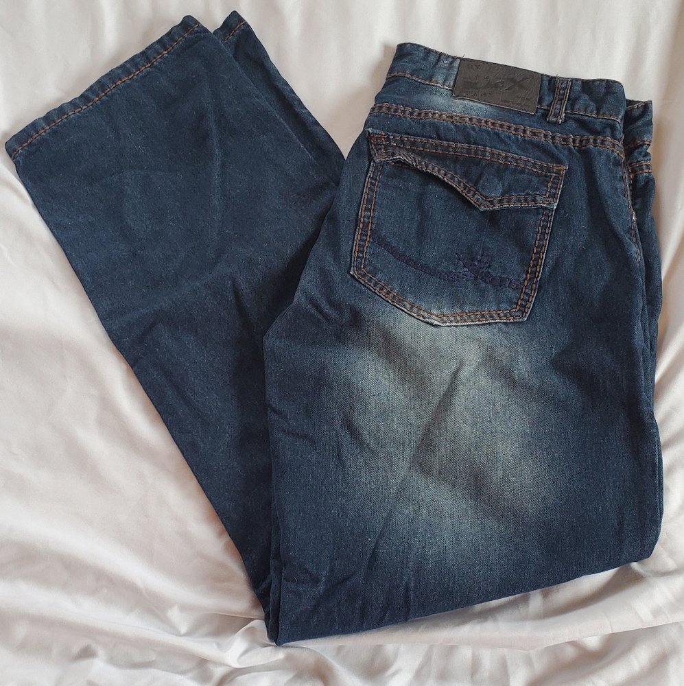 Blacx RayC Size 38x32 Vintage Men's Blue Jeans Distressed Straight Leg Denim